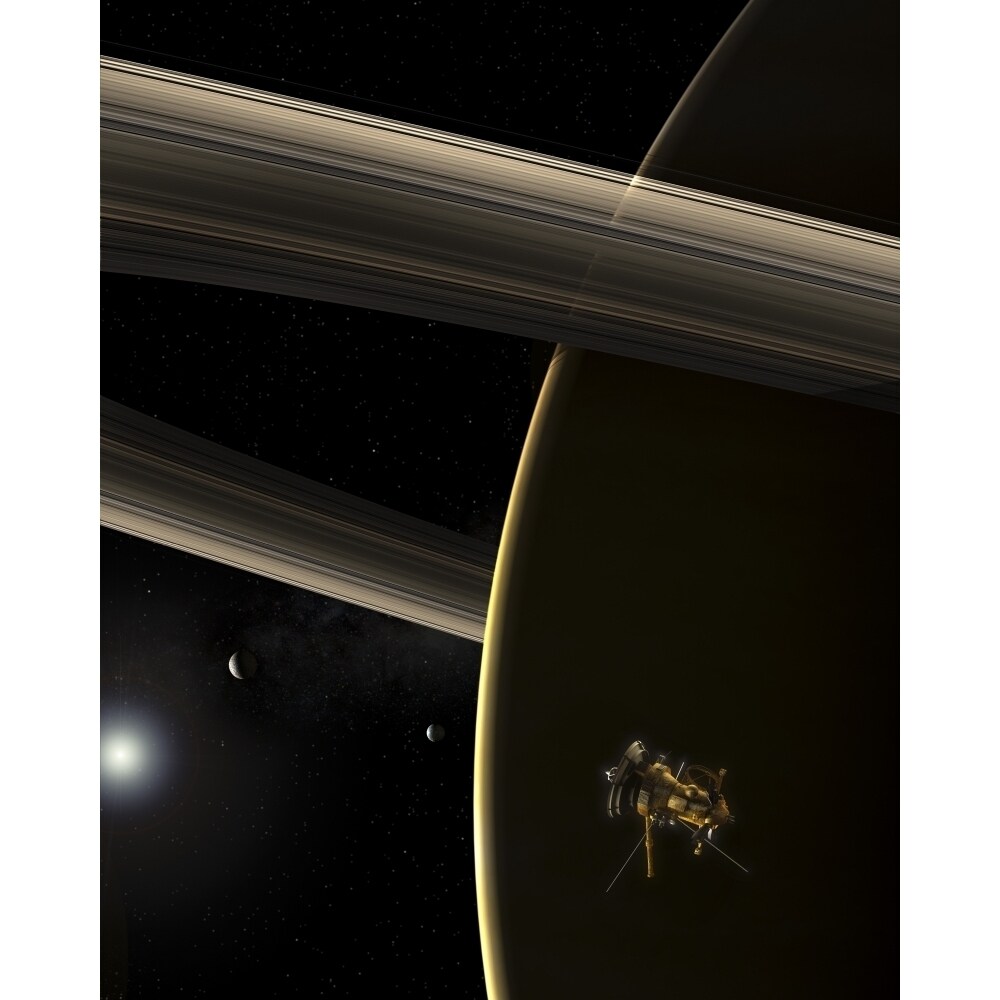 The Cassini Spacecraft In Orbit Around The Planet Saturn During Sunrise Poster Print