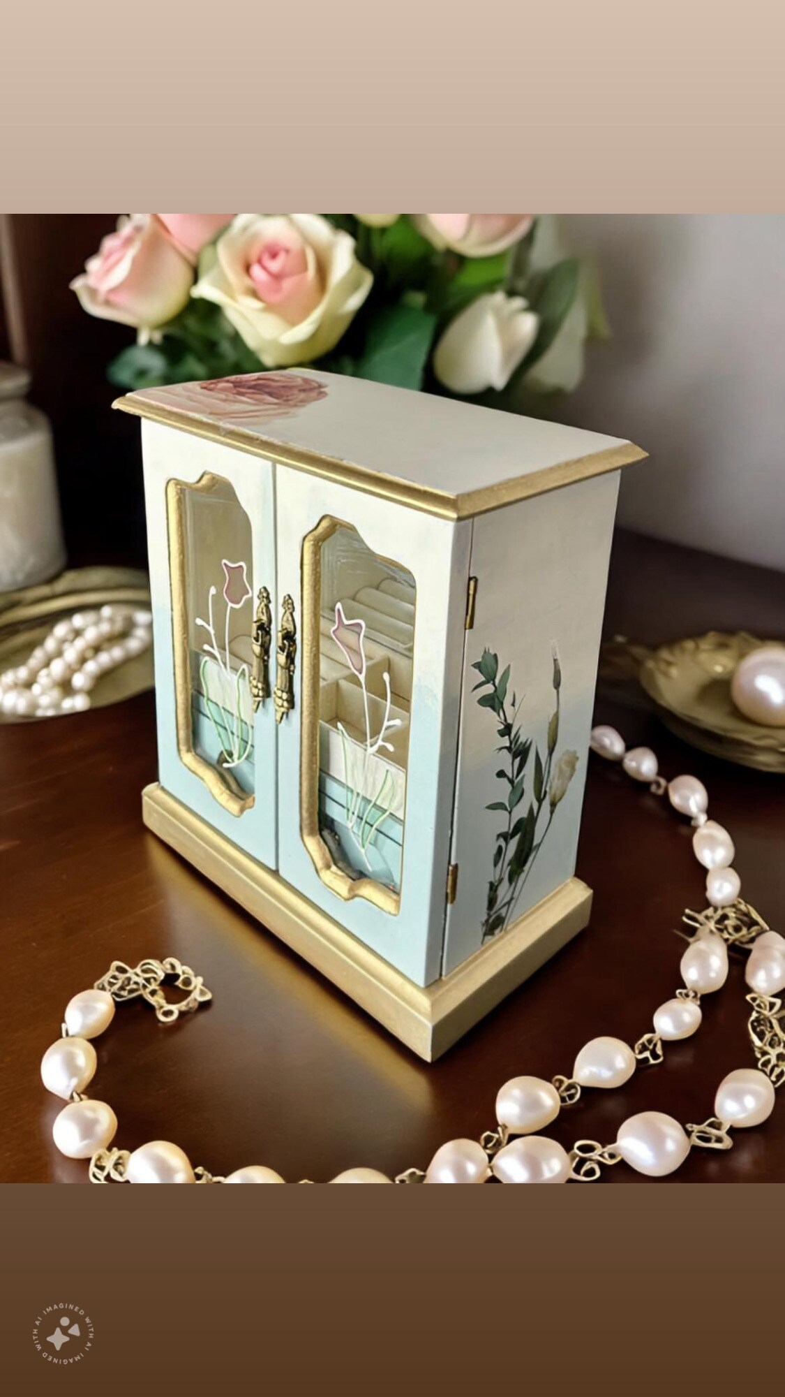 Ivory Floral Vintage deals Painted Jewelry Box