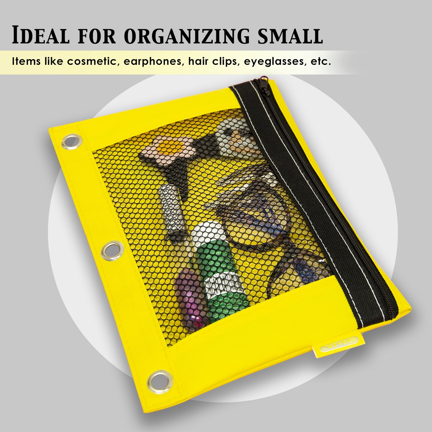 BAZIC Pencil Pouch 3-Ring Bright Color w/ Mesh Window