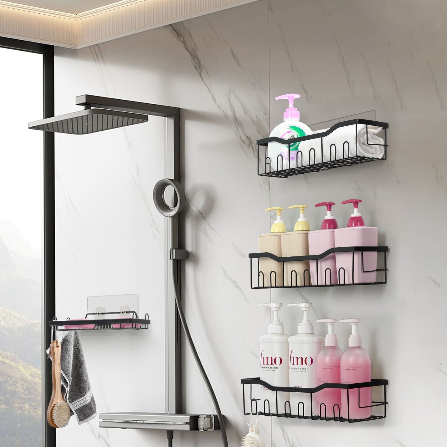 4PCS Shower Caddy Wall Mounted Bathroom Shower Organizer