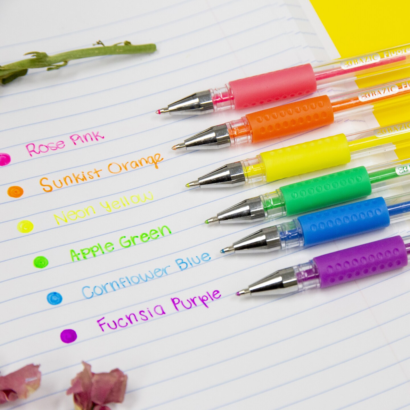 BAZIC Essence Gel Pen 6 Fluorescent Color w/ Cushion Grip