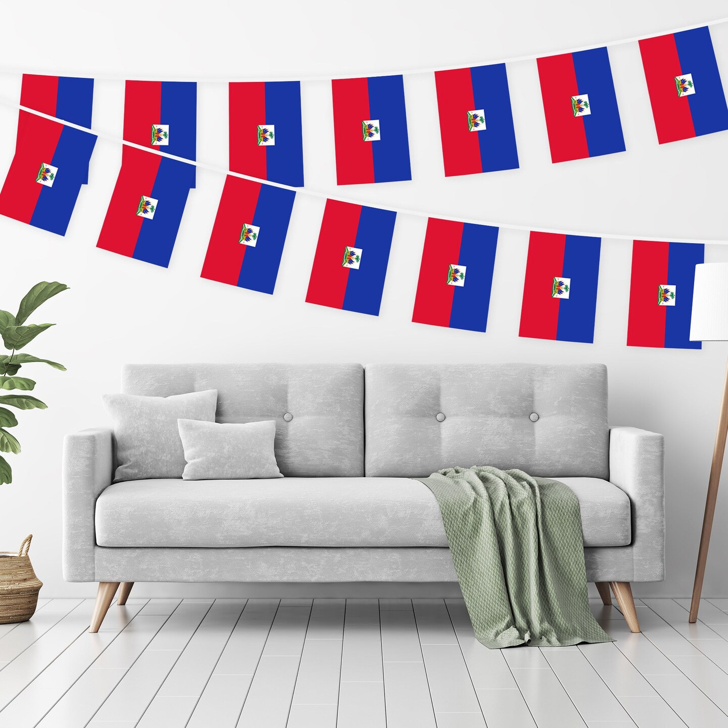 G128 Haiti Haitian Bunting Banner | Flag 8.2 x 5.5 Inch, Full String 33 Feet | Printed 150D Polyester, Decorations For Bar, School, Festival Events Celebration