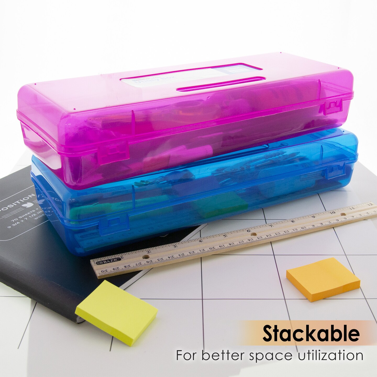BAZIC Pencil Case Multipurpose Utility Box Ruler Length - Bright Color
