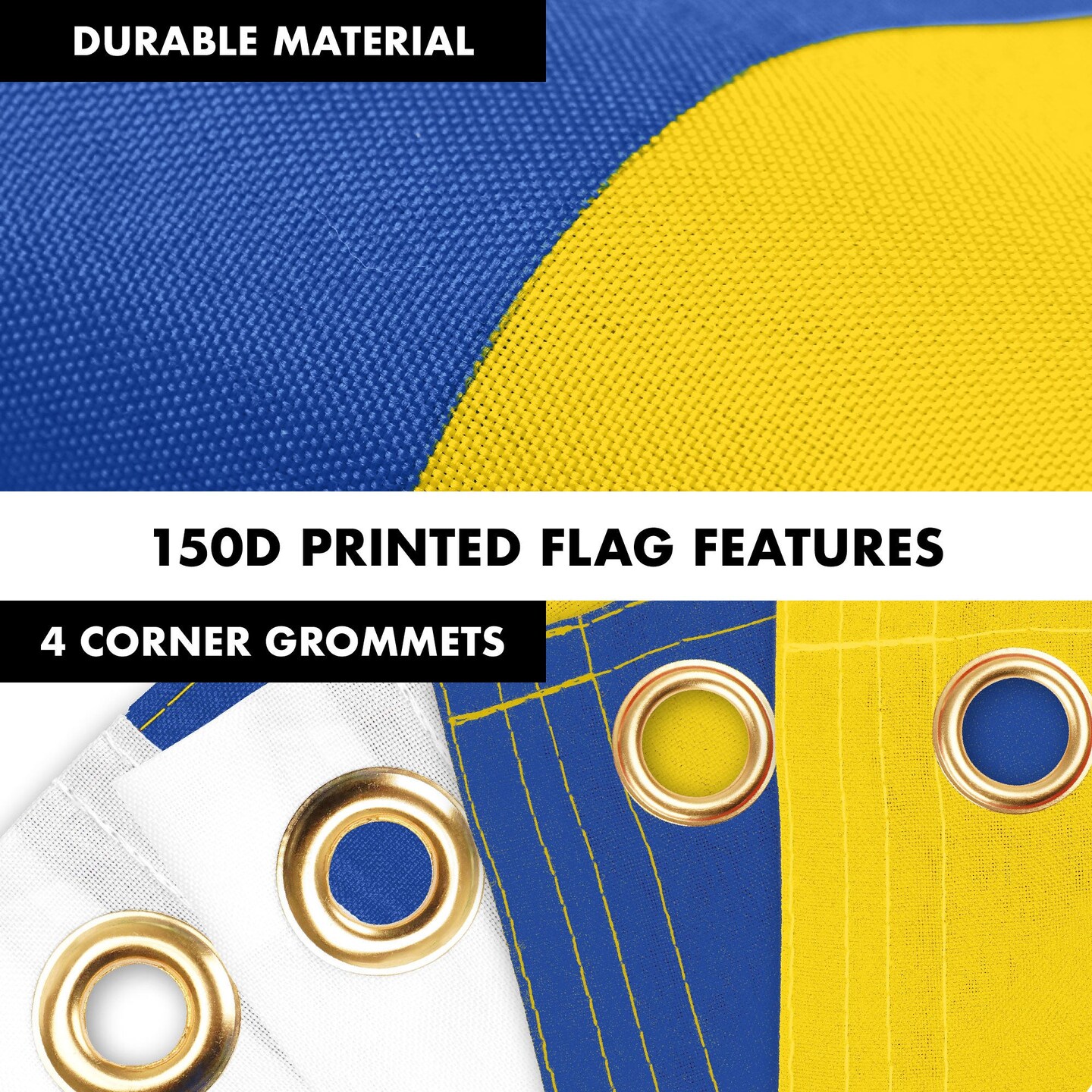 G128 Combo Pack: 6 Ft Tangle Free Aluminum Spinning Flagpole (Black) &#x26; Ukraine Ukrainian Flag 3x5 Ft, LiteWeave Pro Series Printed 150D Polyester, 4 Corner Brass Grommets | Pole with Flag Included