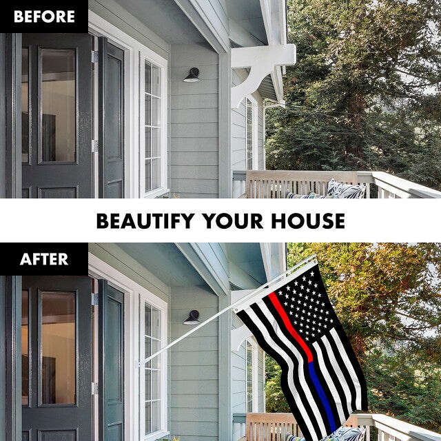 G128 Combo Pack: 6 Feet Tangle Free Spinning Flagpole (White) Thin Blue and Red Line Flag 3x5 ft Printed 150D Brass Grommets (Flag Included) Aluminum Flag Pole