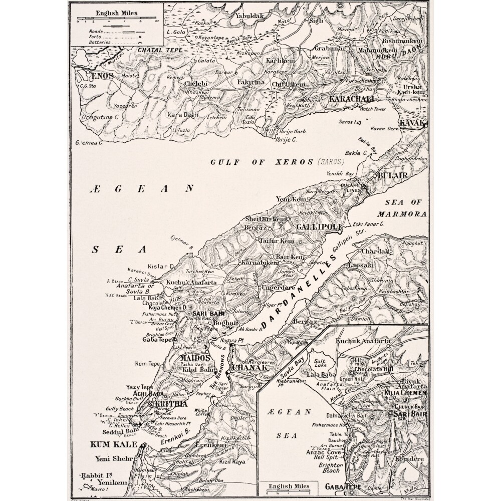 Detailed Map Of Gallipoli Peninsula And The Dardanelles Turkey In 1915 Showing British And Allied Landing Beaches From T