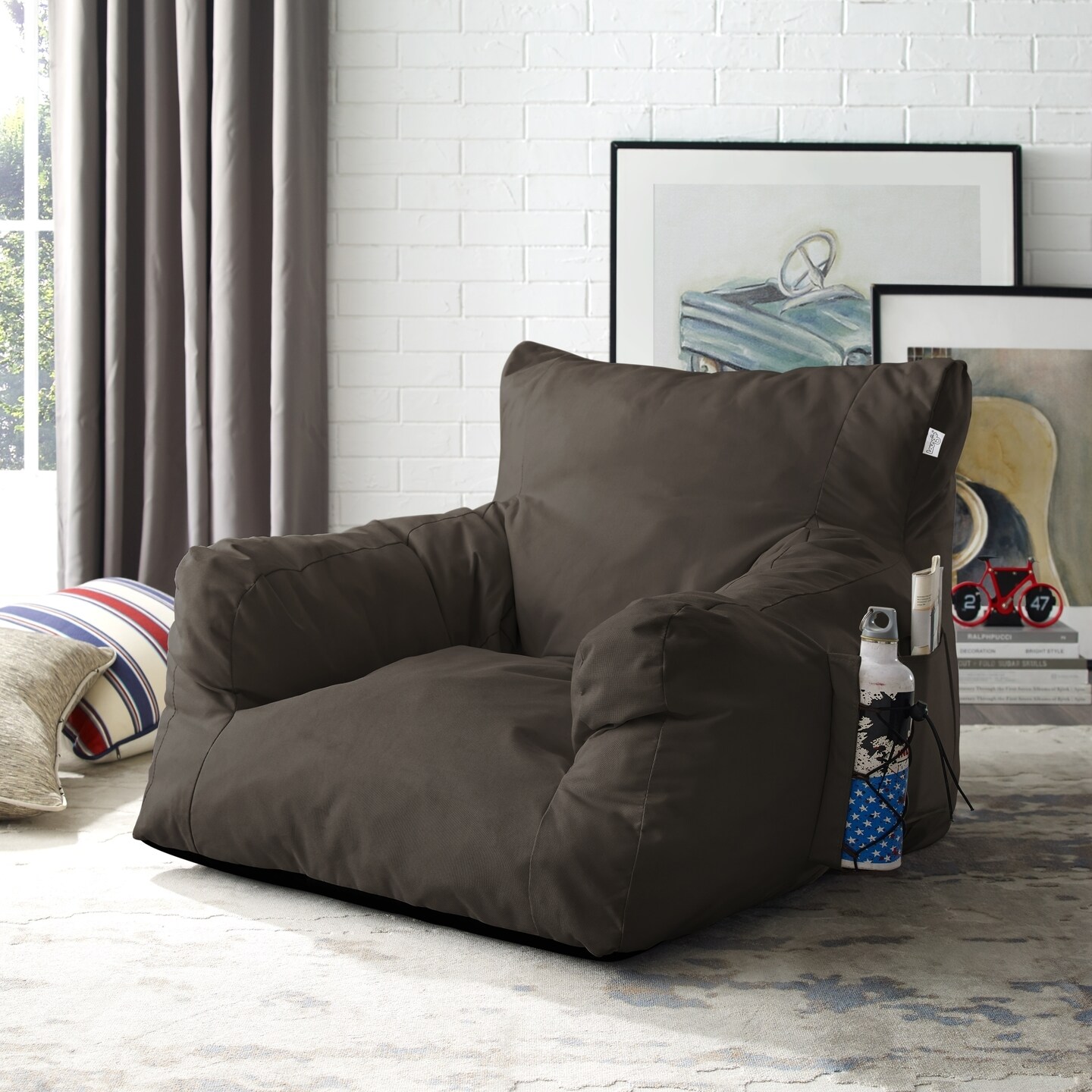 Loungie   Comfy Foam Lounge Chair-Nylon Bean Bag-Indoor- Outdoor-Self Expanding-Water Resistant