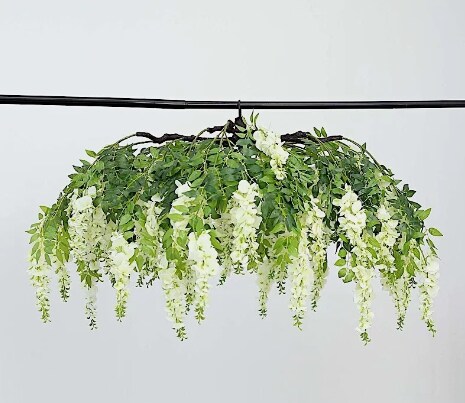 55" Cream Green Hanging Artificial Flower Chandelier Silk Wisteria Vine