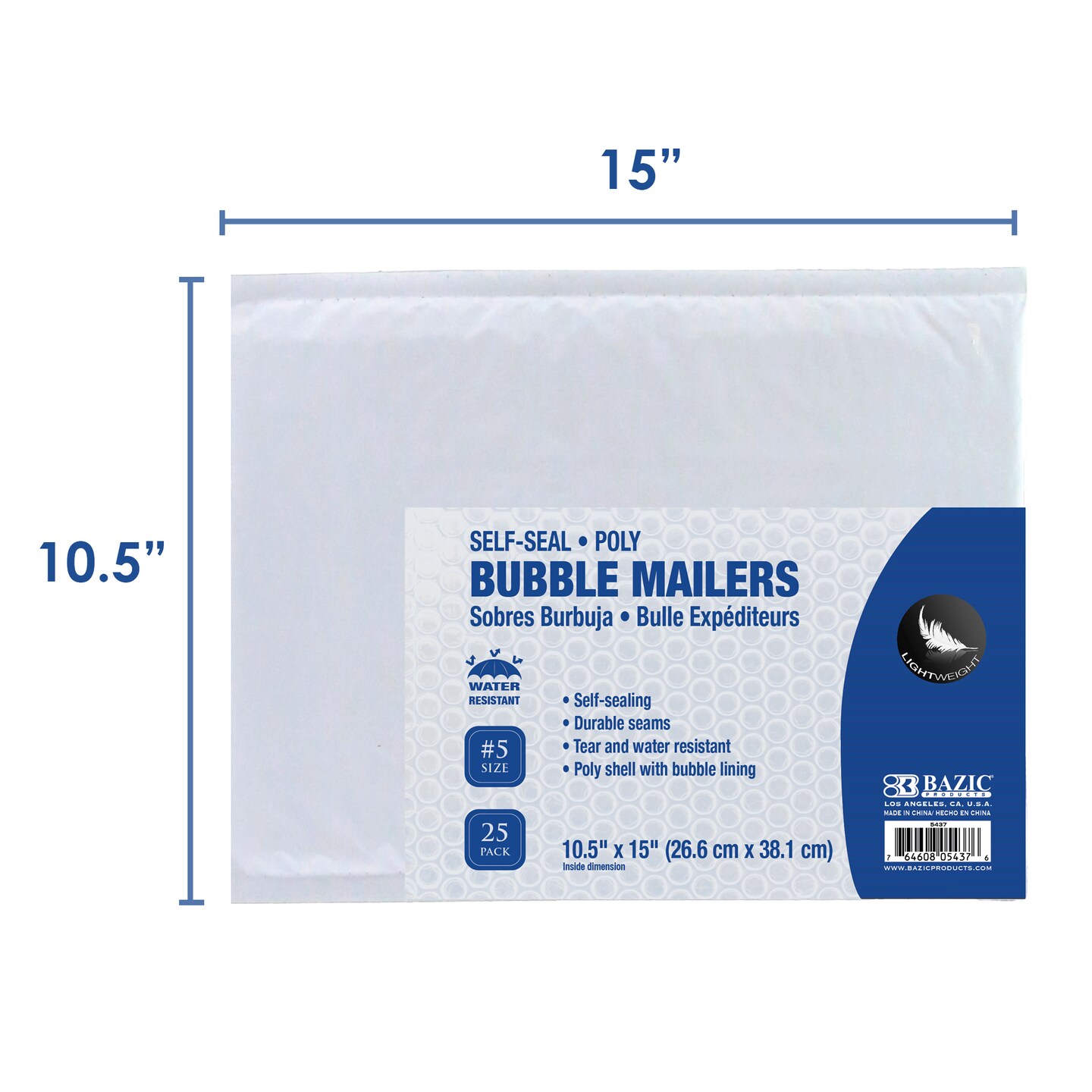 BAZIC Poly Bubble Mailer (#5)10.5&#x22; x 15&#x22; (25/Pack)