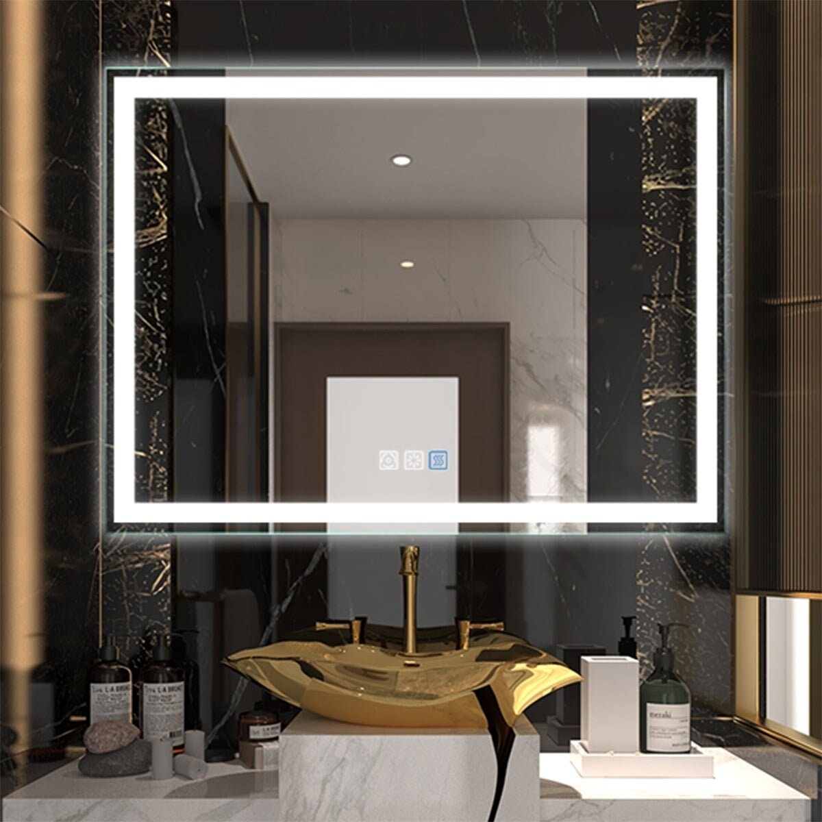 Allsumhome ExBrite 48&#x22;W x 36&#x22;H LED Large Bathroom MirrorTempered GlassDimmableAnti Fog