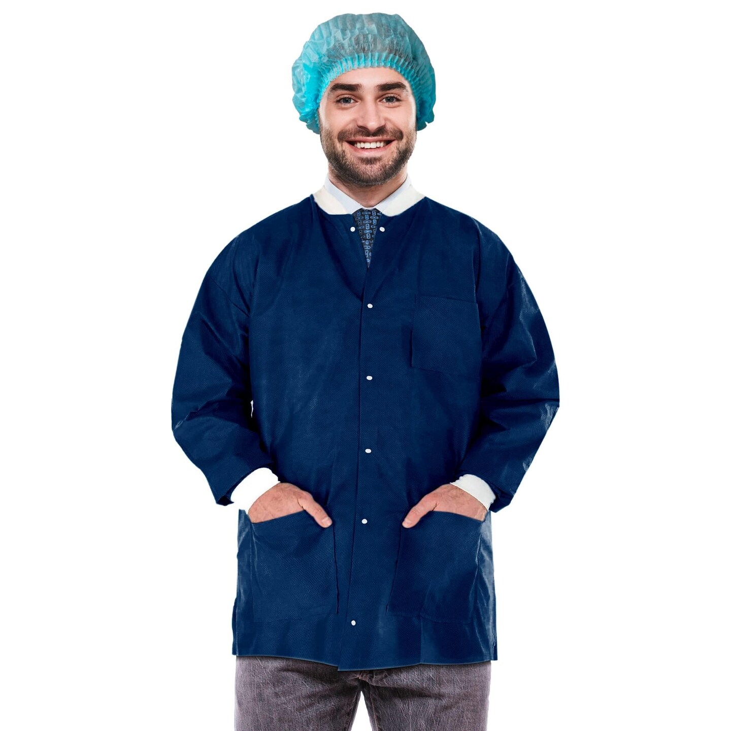 Disposable Lab Jackets 31 Long. Pack of 10 True Blue Hip Length Work ...