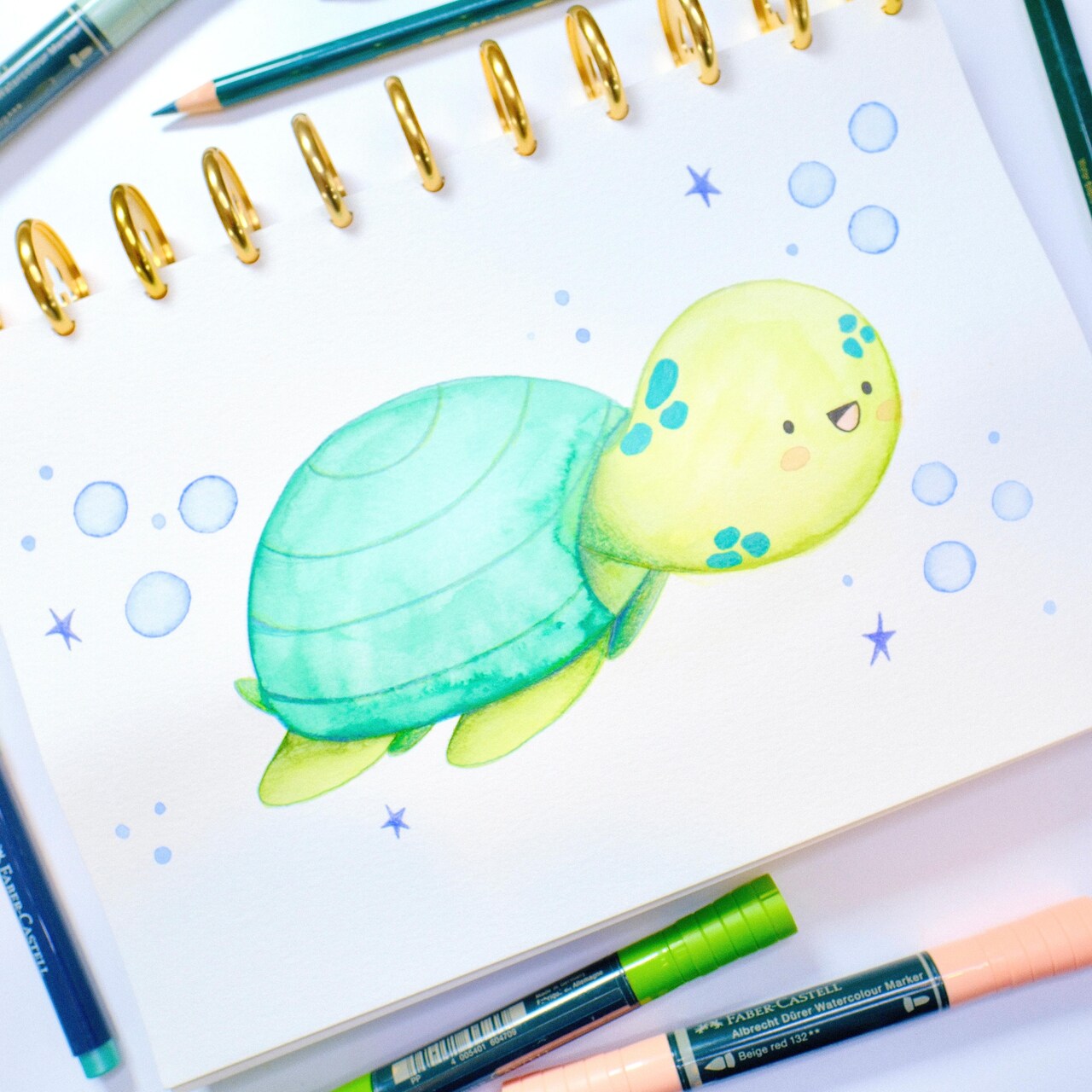 Kawaii Sea Turtle Drawing with Faber-Castell®