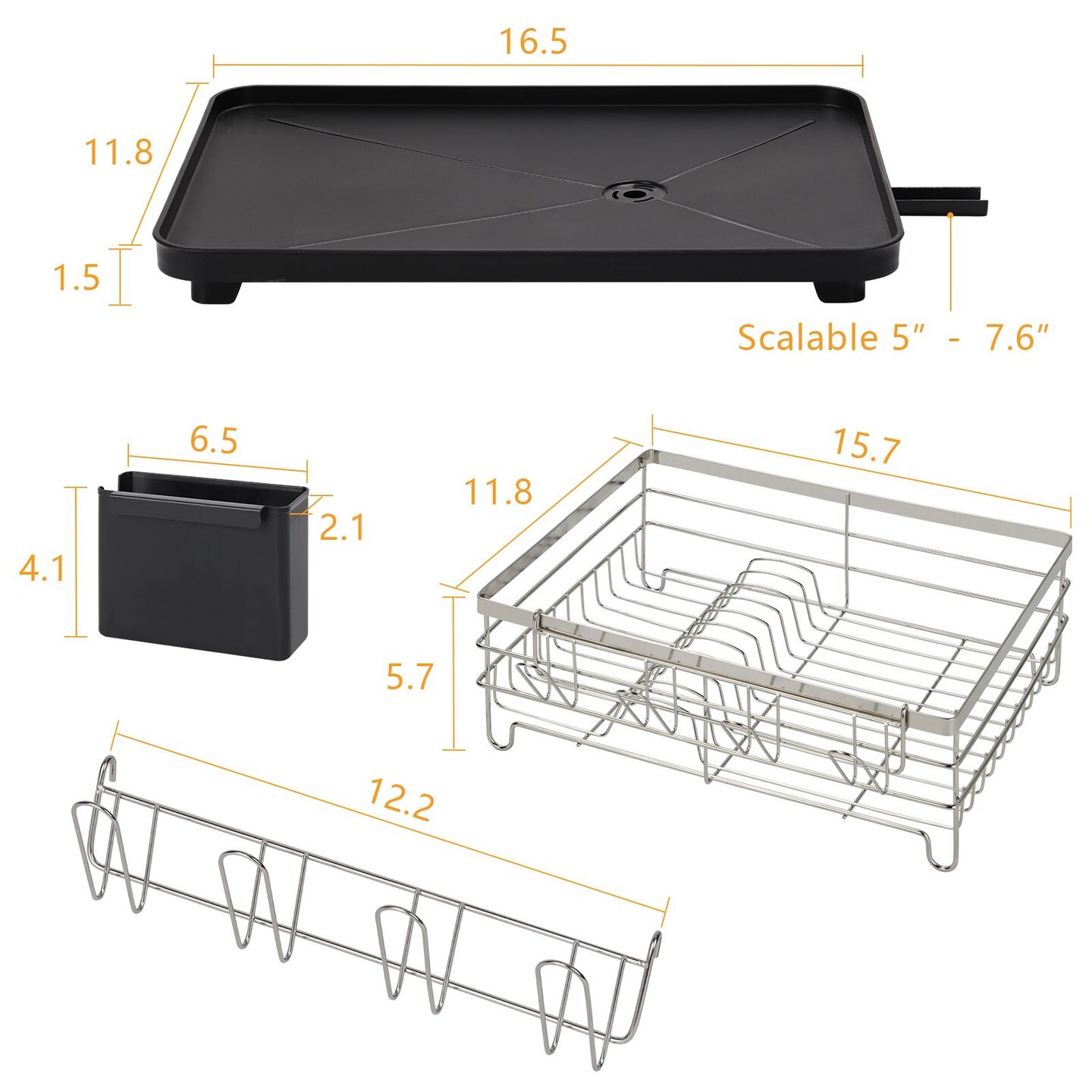 Countertop Dish Drying Rack, Stainless Steel Dish Drainer with Utensil Holder