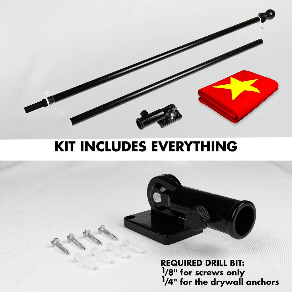 G128 Combo Pack: 6 Ft Tangle Free Spinning Flagpole (Black) &#x26; Vietnam Flag 3x5 Ft Printed 150D Polyester, Brass Grommets (Flag Included) Aluminum Flag Pole