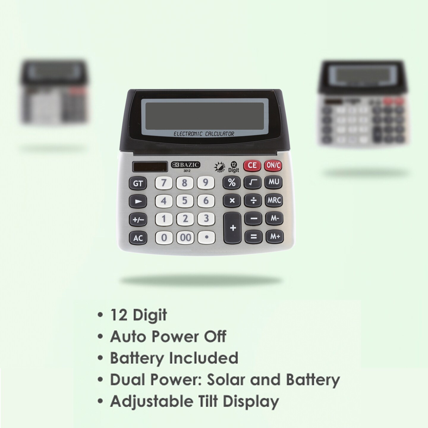 BAZIC Desktop Calculator 12-Digit Dual Power w/ Adjustable Display