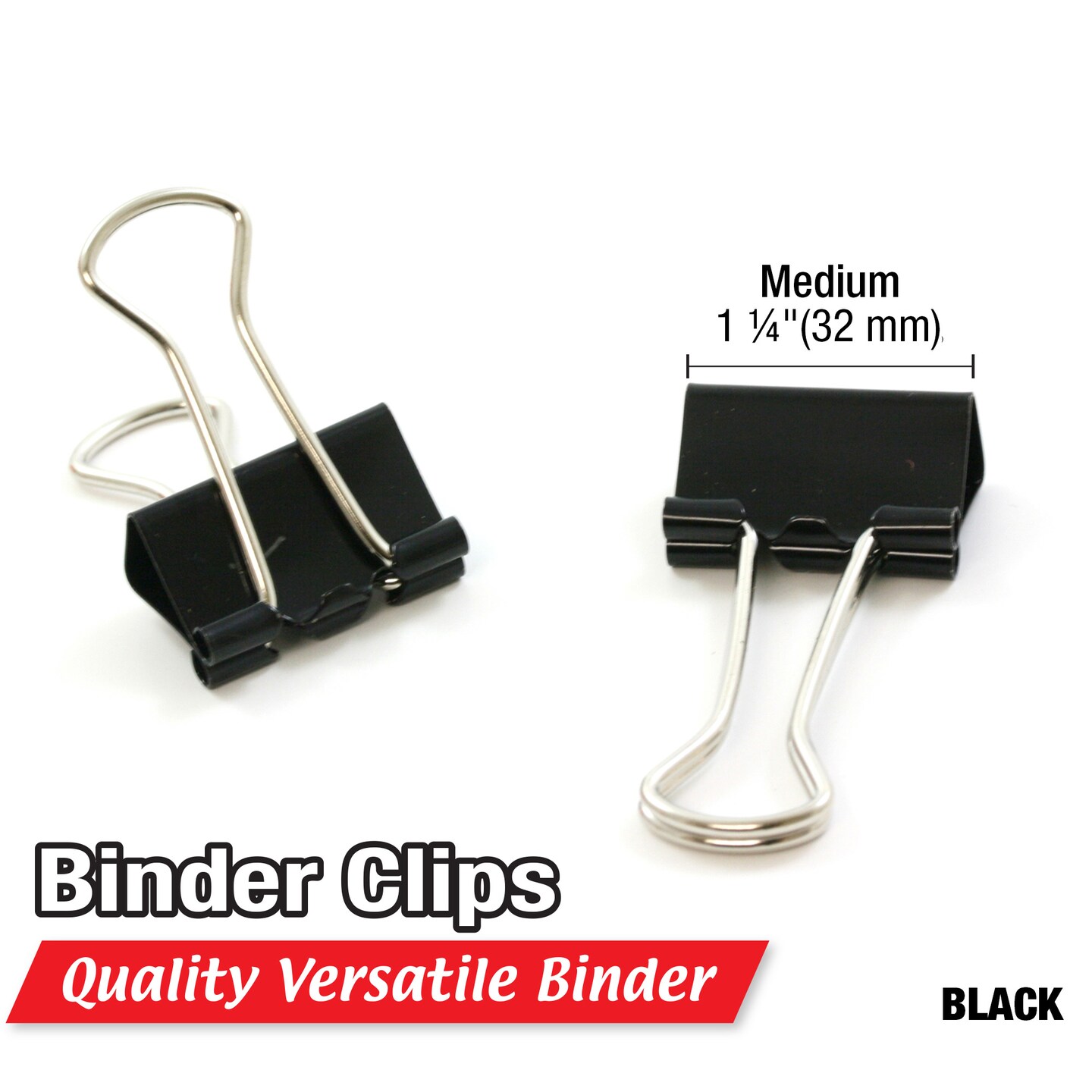 BAZIC Medium 1-1/4 (32mm) Black Binder Clip (8/Pack)
