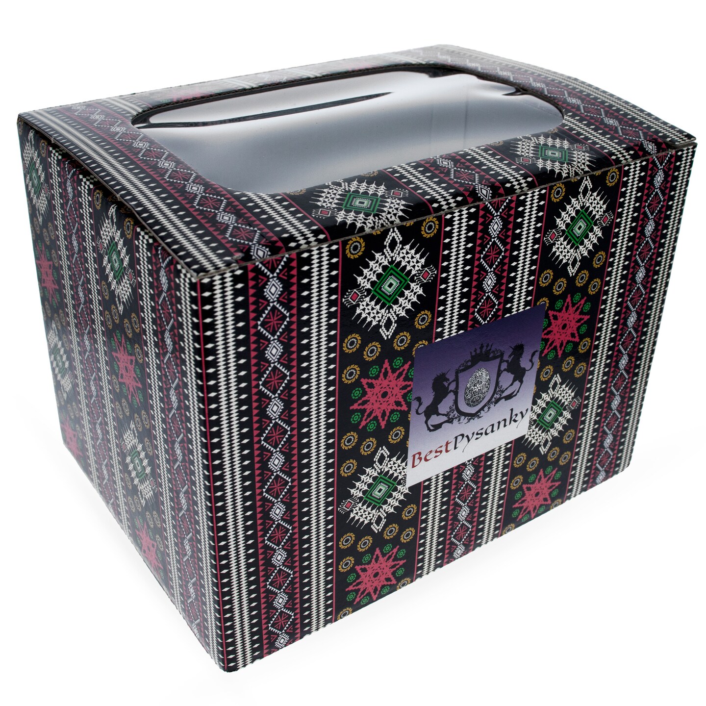 Geometric Design Ukrainian Gift Box with Display Window 7.1 x 5.5 x 5.5 Inches