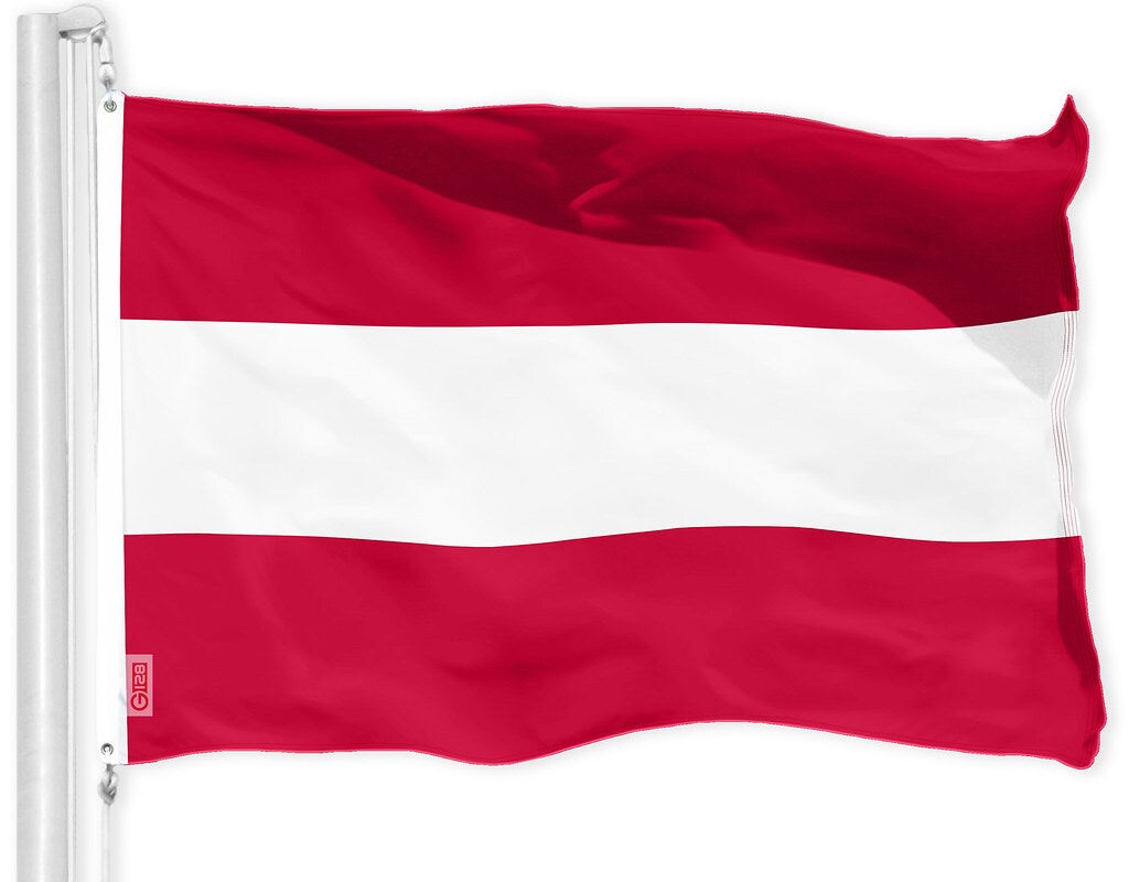 G128 Combo Pack: American USA Flag 3x5 Ft & Austria Austrian Flag 3x5 Ft, Both Printed 150D Polyester, Indoor/Outdoor, Brass Grommets
