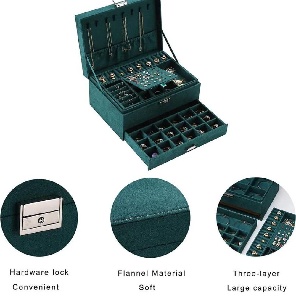Large Capacity 3-Layer Jewelry Box Organizer