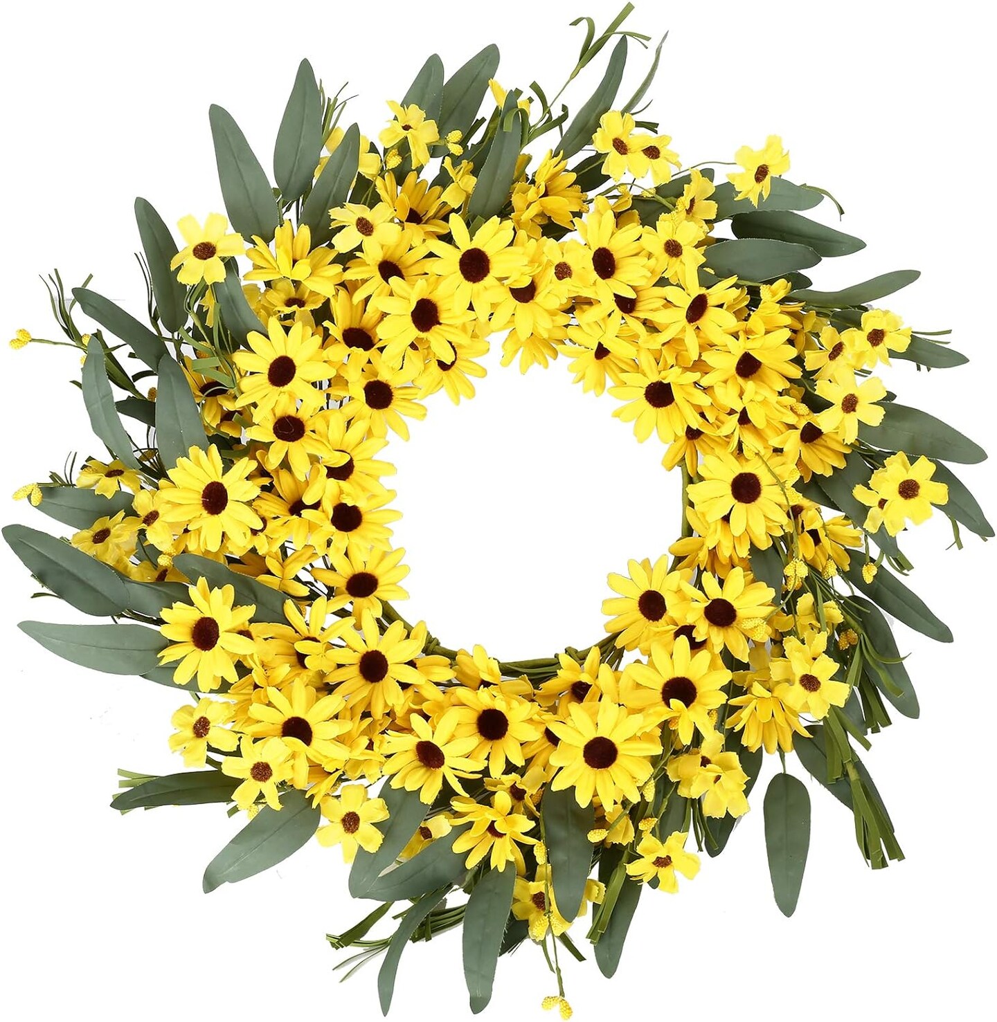Sunflower and Daisy Delight: 22-Inch Yellow Spring Wreath for Indoor and Outdoor Decor