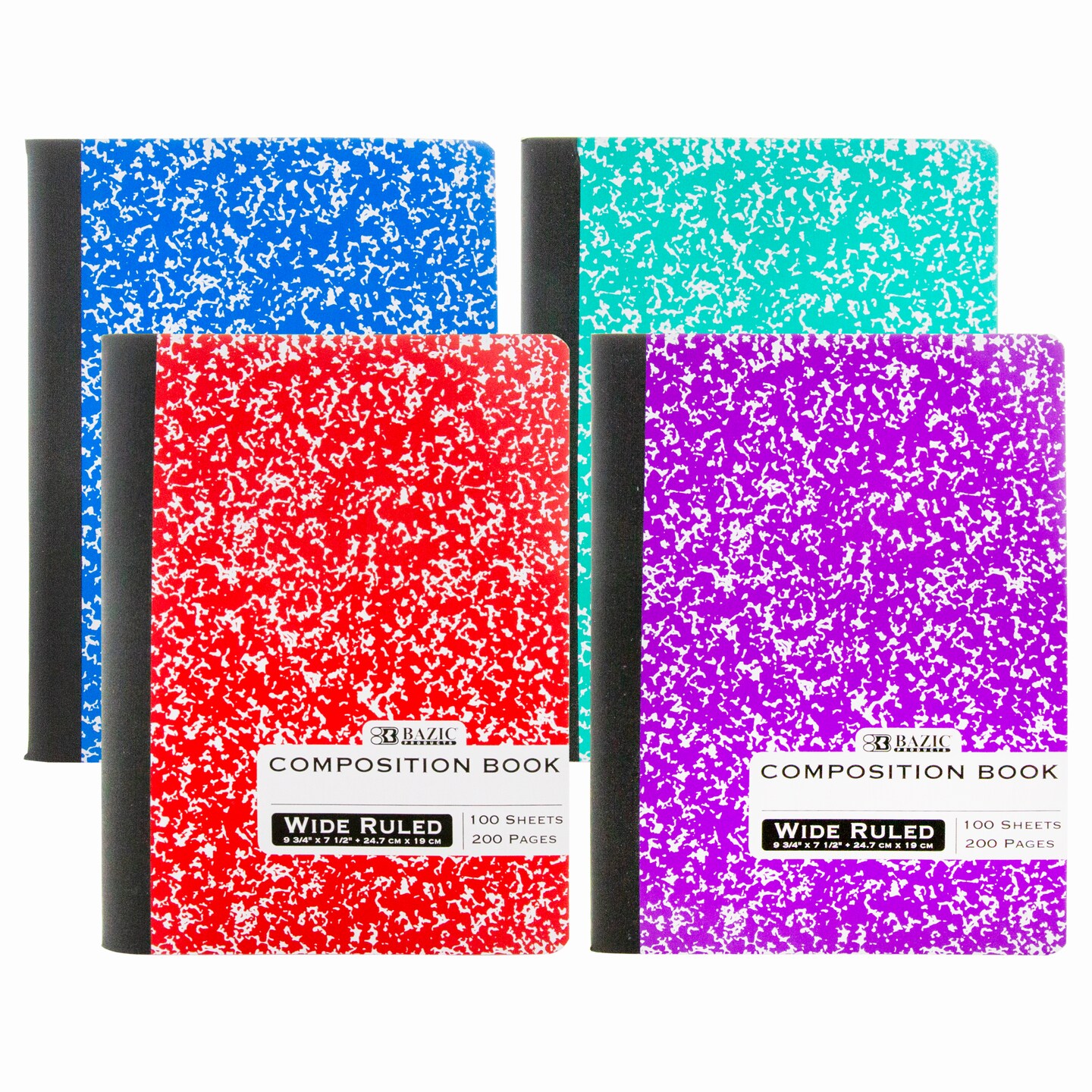 BAZIC Composition Book W/R Assorted Color Marble 100 Ct.