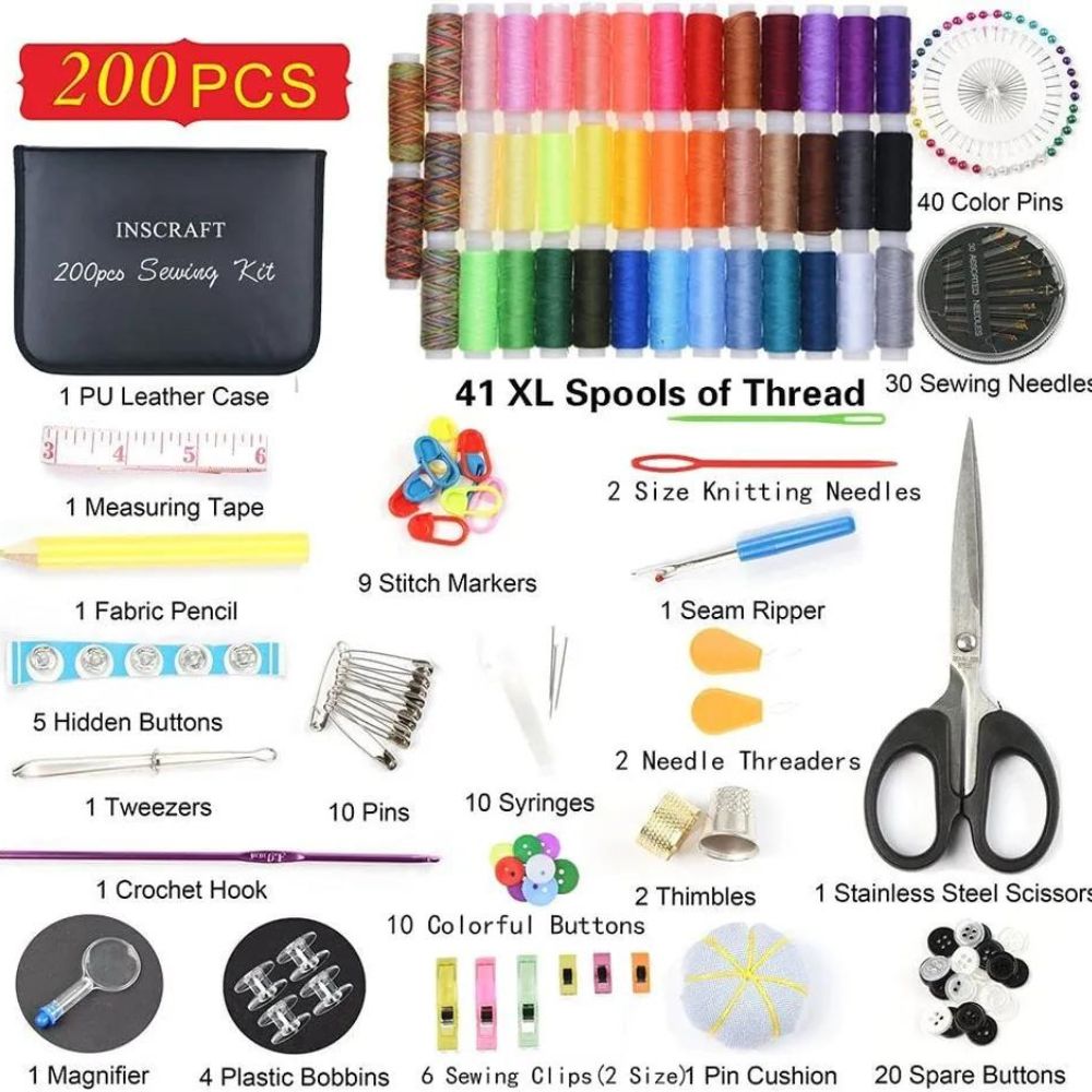 200Pcs Sewing Kit Travel Set with Storage Box