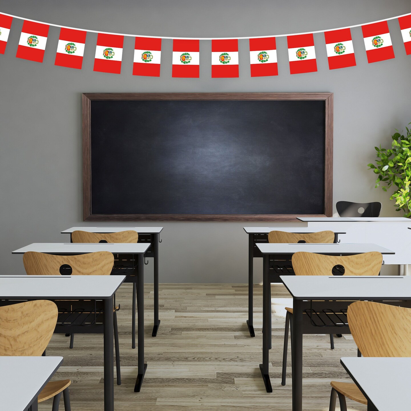 G128 Peru Peruvian Bunting Banner | Flag 8.2 x 5.5 Inch, Full String 33 Feet | Printed 150D Polyester, Decorations For Bar, School, Festival Events Celebration