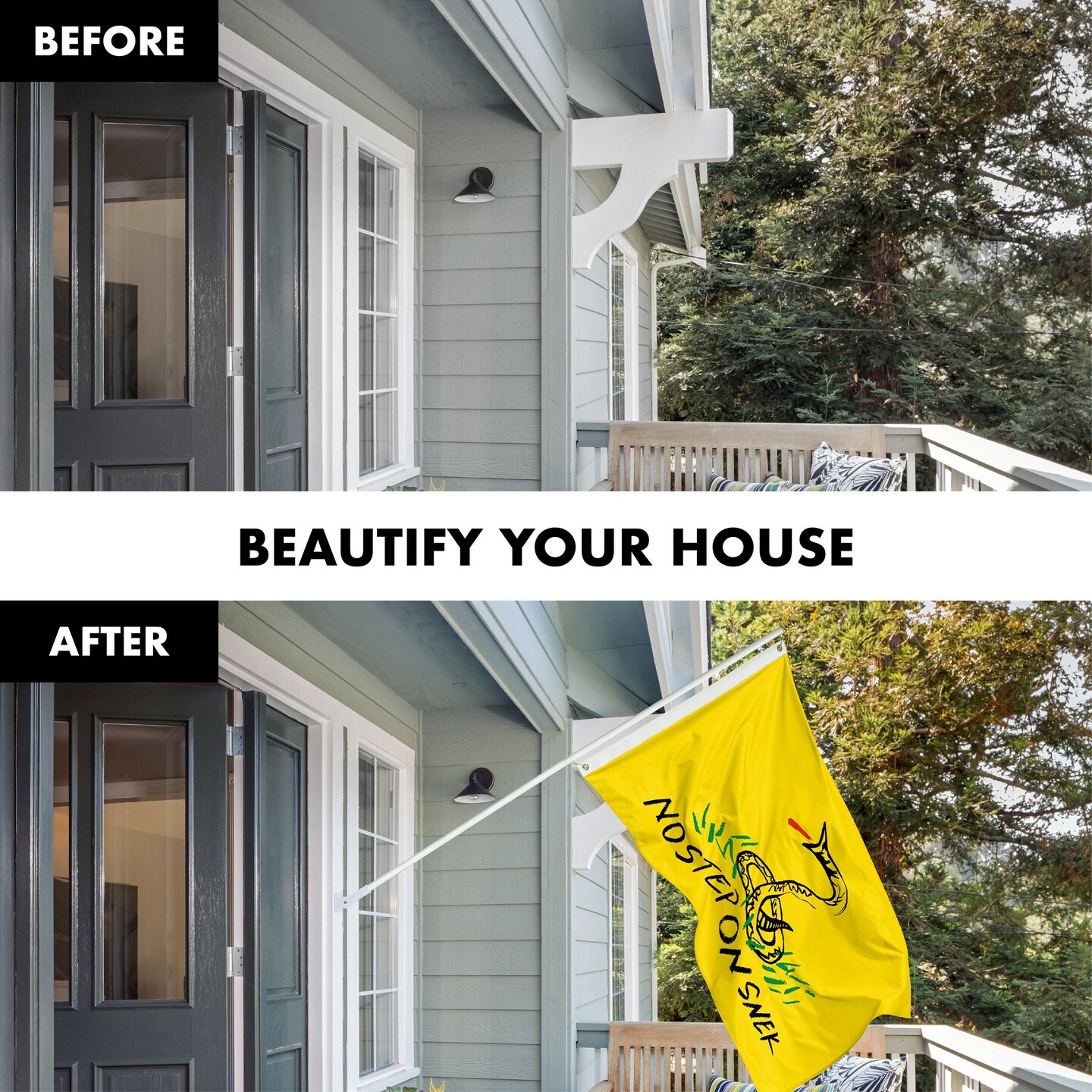 G128 Combo Pack: Flag Pole 6 FT White Tangle Free &#x26; No Step On Snek Flag 3x5ft 150D Printed Polyester