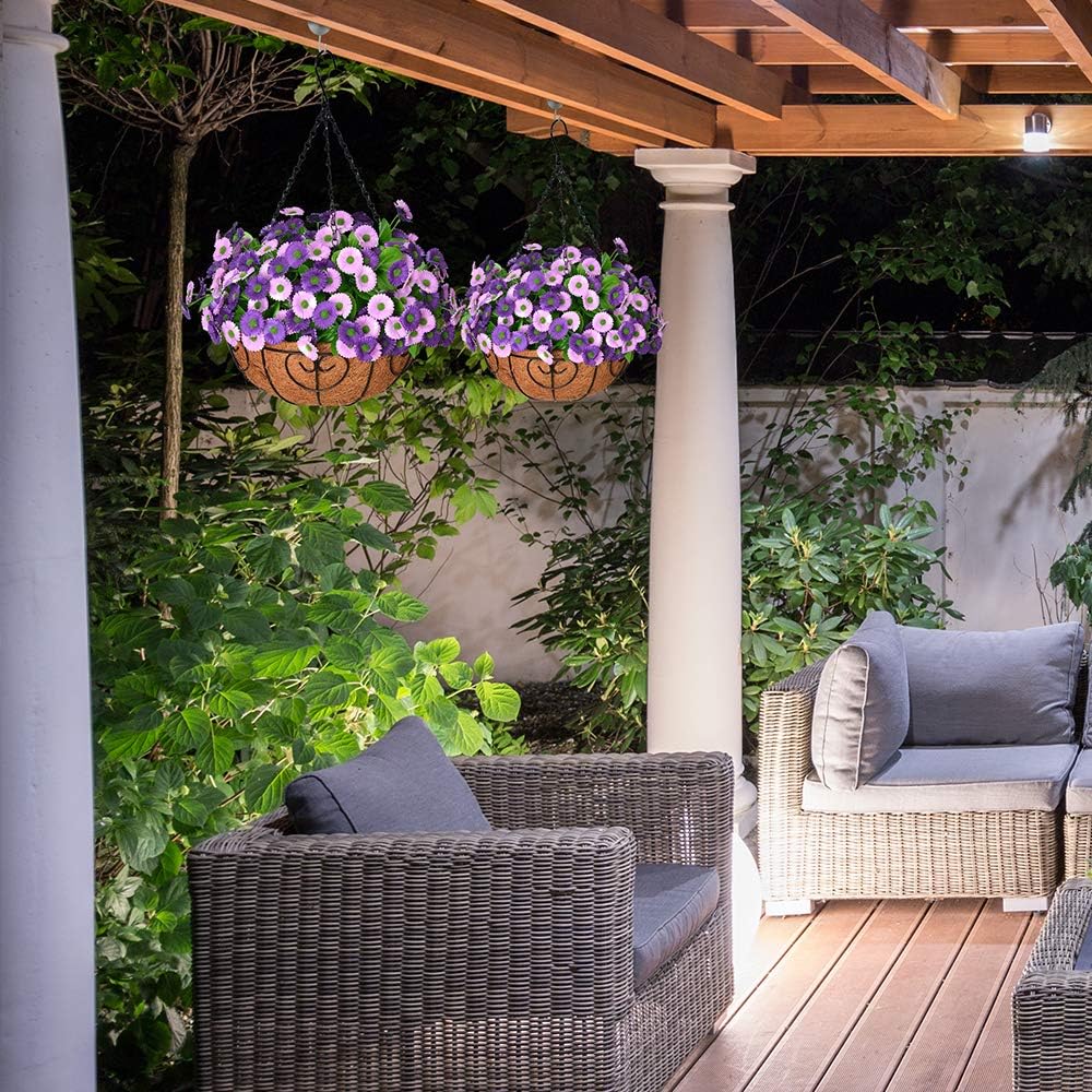 Silk Flower Hanging Basket: Lifelike Artificial Flowers in Coconut Lined Pot