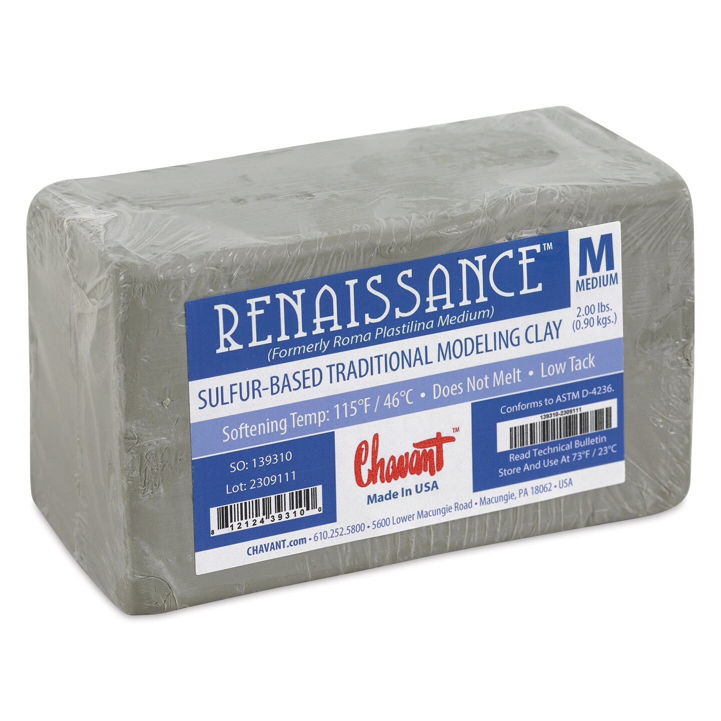 Chavant Renaissance Modeling Clay - 2 lb, Gray-Green, Medium