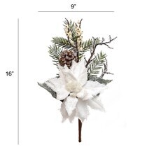 Set of 12: Iced White Poinsettia Pine Pick with Lifelike Twigs, Berries, &#x26; Pine Cones | 16&#x22; Long | Winter Accents | Seasonal Decor | Decorative Picks | Home &#x26; Office Decor