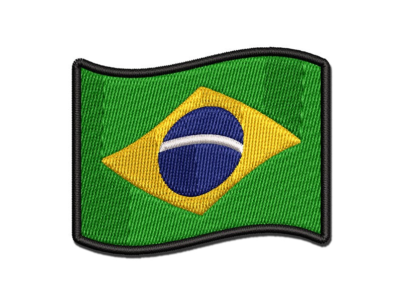 Brazil with Waving Flag Cute Multi-Color Embroidered Iron-On or Hook &#x26; Loop Patch Applique
