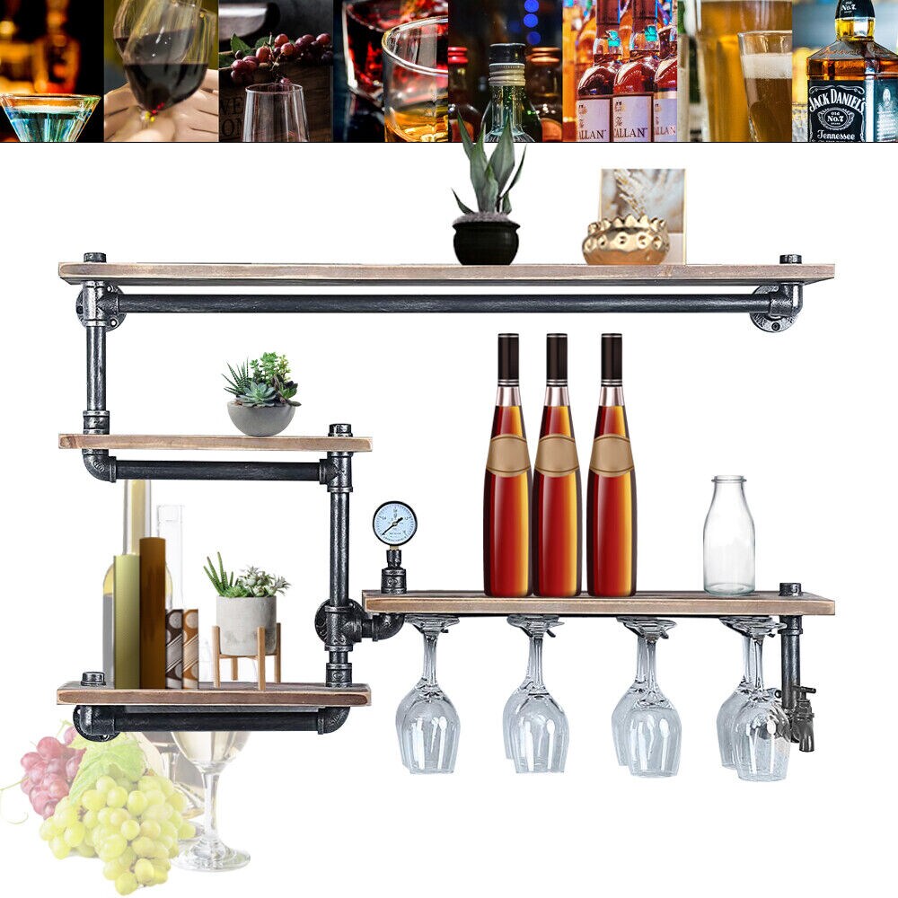 Kitcheniva Rustic Metal Floating Bar Shelves Wall Mounted