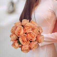 Set of 6: Apricot Rose Bud Stem | 20-Inch | Lifelike Silk Flowers & Foliage | Faux Roses | Special Occasions & Events | Arrangements & Centerpieces | Home & Office Decor