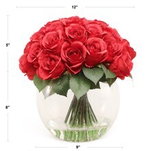 Red Rose Arrangement in Faux Water Look Glass Vase, Floral Home by Artificial Flowers