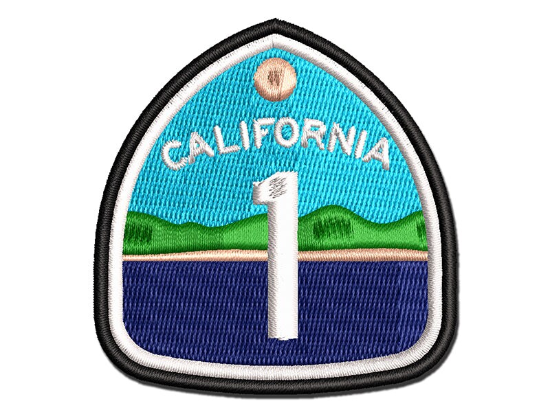 California Highway One Pacific Coast Scenery Sign Multi-Color Embroidered Iron-On or Hook &#x26; Loop Patch Applique
