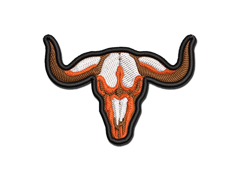 Bull Skull Multi-Color Embroidered Iron-On or Hook &#x26; Loop Patch Applique