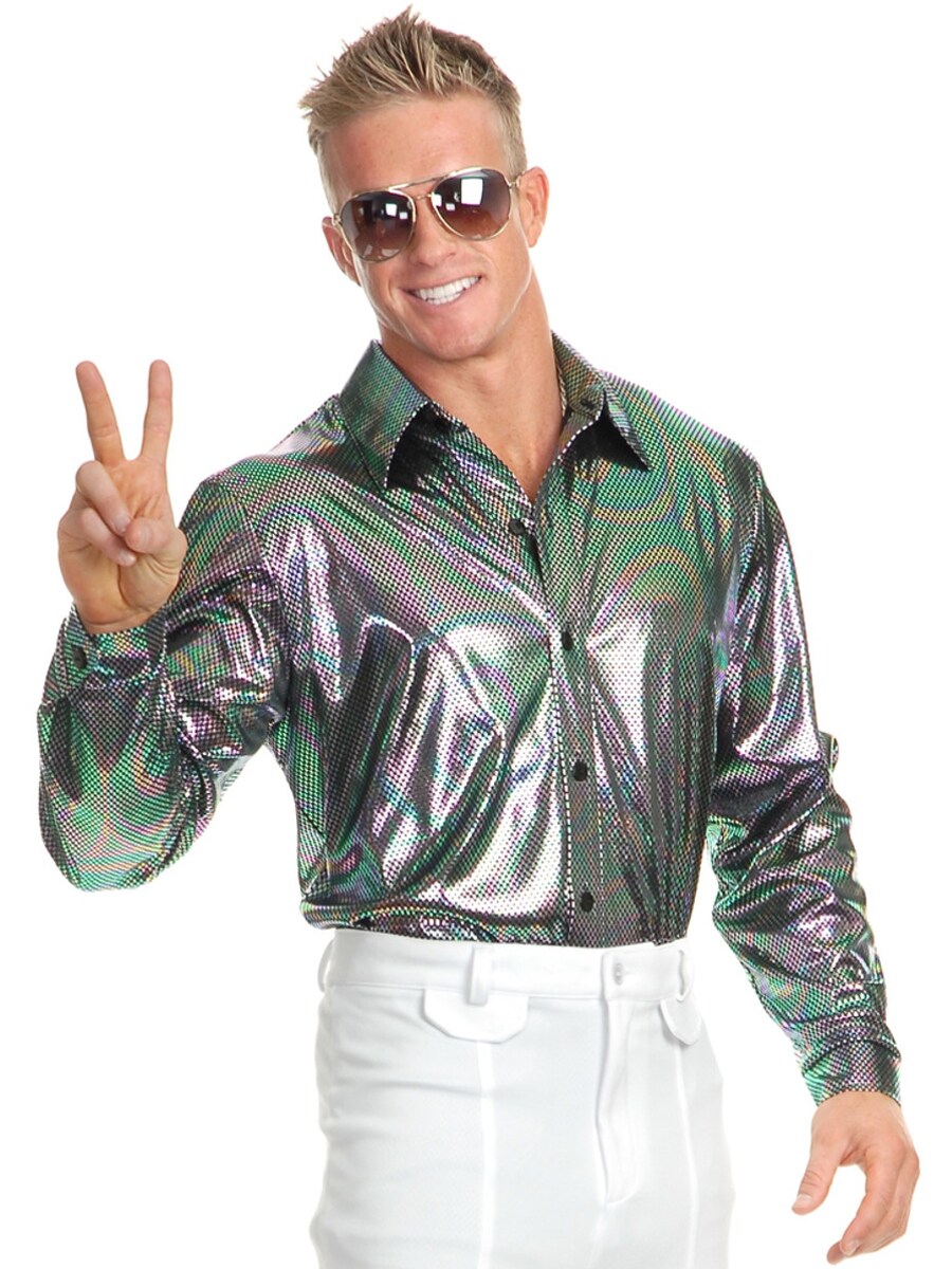 Men&#x27;s 70s Multi-Color Metallic Nailhead Disco Shirt