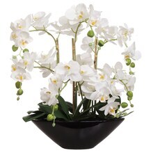 Set of 2 Elegant 18" White Orchid Flower Arrangements in Vase - Timeless Faux Floral Centerpieces for Home, Weddings & Events - Top Choice & Stylish Decor