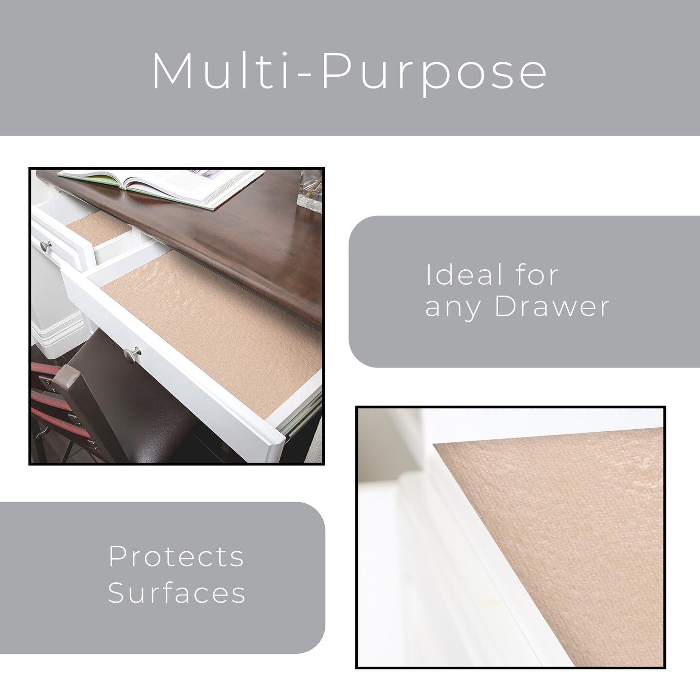 Smart Design Master Solid Grip Shelf Liner - 18 Inch x 24 Feet Total (Set of 6 Rolls) - Taupe