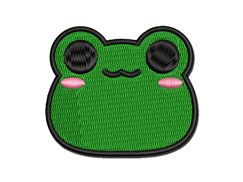Charming Kawaii Chibi Smug Frog Toad Face Blushing Cheeks Multi-Color  Embroidered Iron-On or Hook & Loop Patch Applique