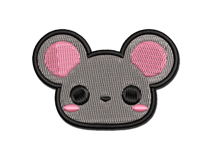Charming Kawaii Chibi Mouse Face Blushing Cheeks Multi-Color Embroidered Iron-On or Hook &#x26; Loop Patch Applique