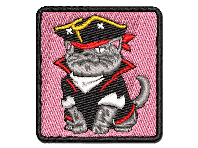 Captain Pirate Cat Multi-Color Embroidered Iron-On or Hook &#x26; Loop Patch Applique