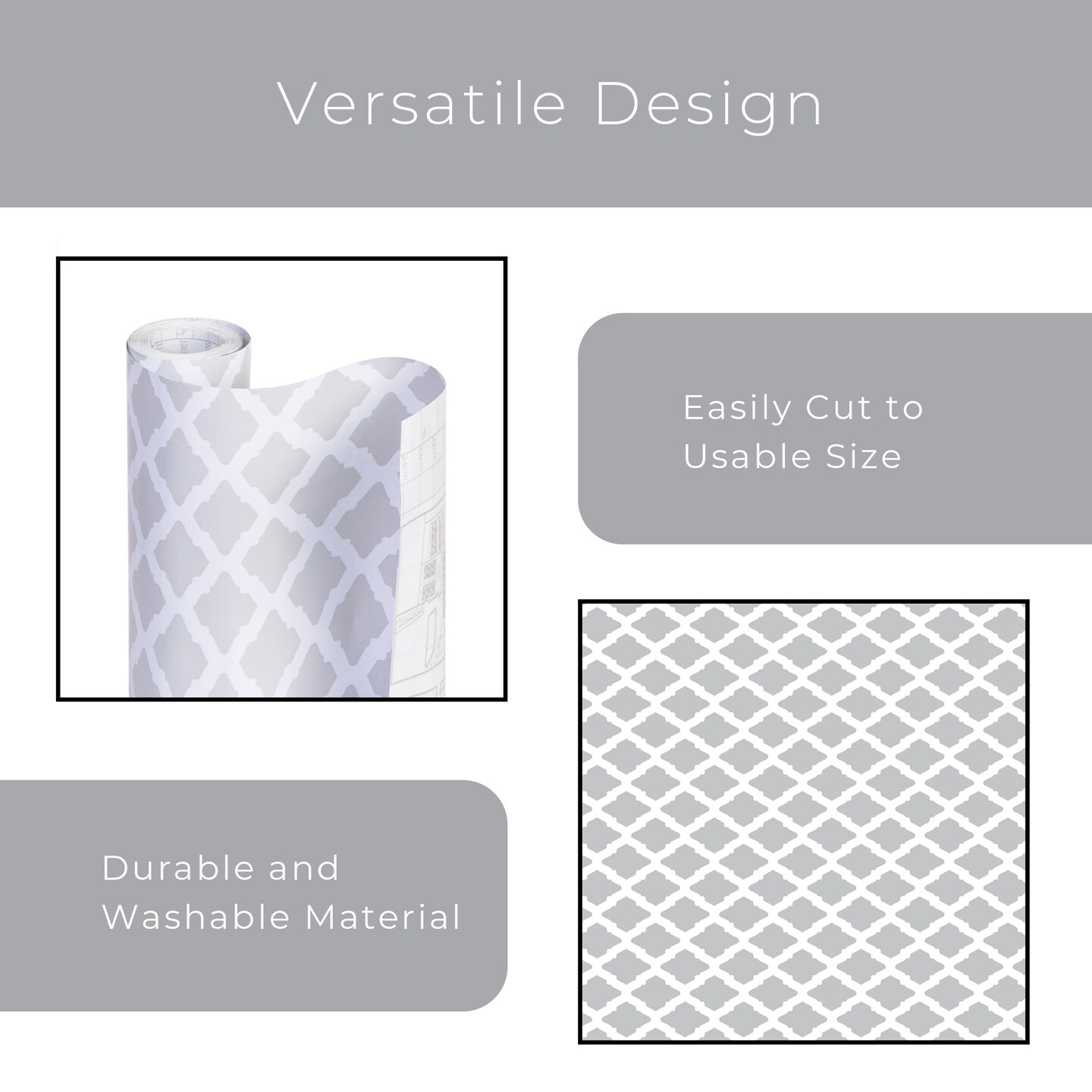 Smart Design Adhesive Shelf Liner - 18 Inch x 120 Feet Total (Set of 6 Rolls) - Metro Gray Lattice