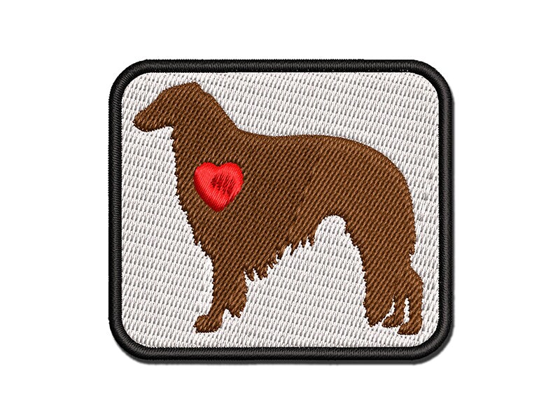 Borzoi Russian Wolfhound Dog with Heart Multi-Color Embroidered Iron-On or Hook &#x26; Loop Patch Applique