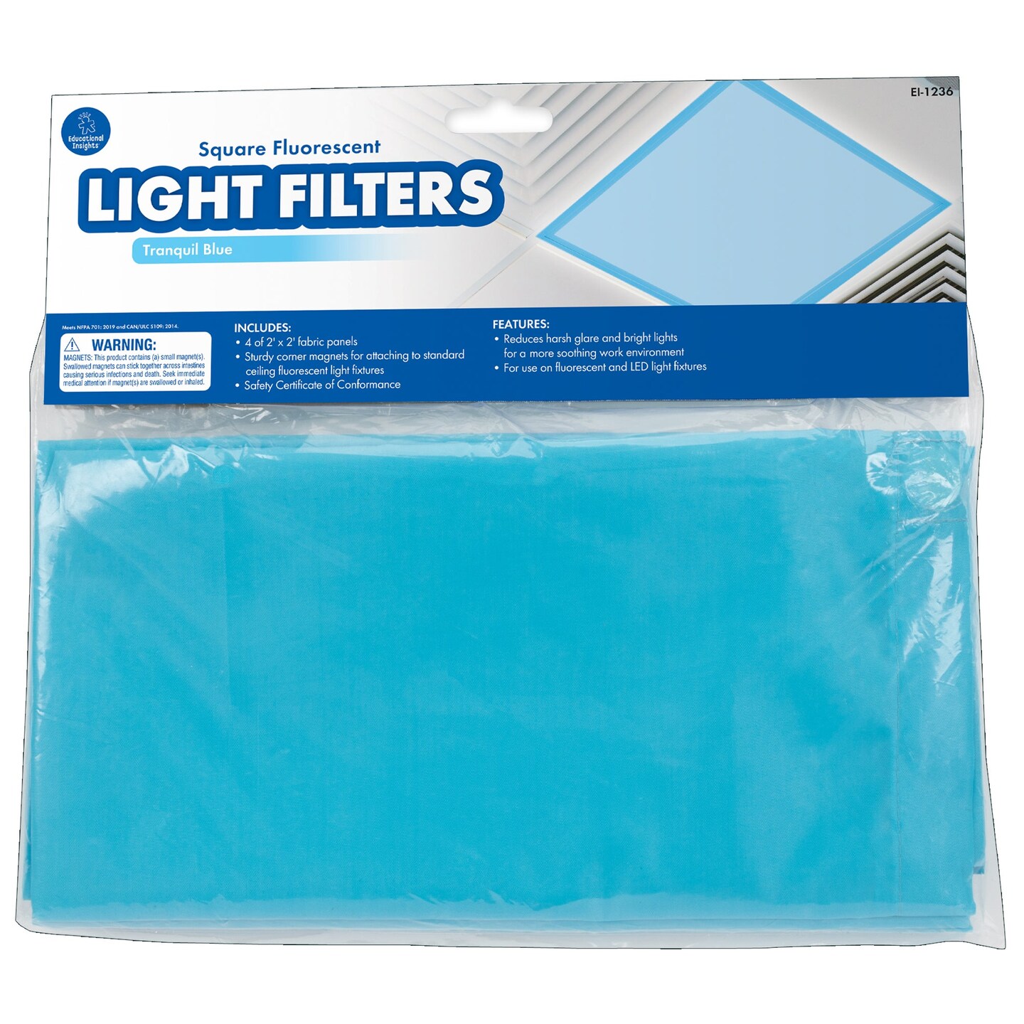 Classroom Light Filters, 2&#x27; x 2&#x27;, Tranquil Blue, Set of 4