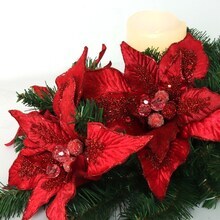 Set of 3: Vibrant Red Velvet Poinsettia Flower Stems | 11&#x22; Wide | 10 Lifelike Silk Petals | Festive Holiday Decor | Christmas Flowers | Home &#x26; Office Decor