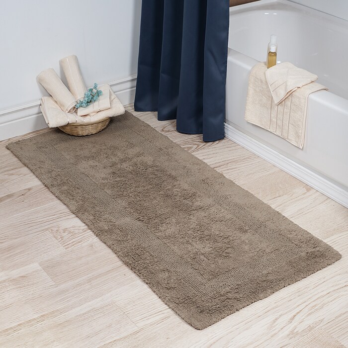 Lavish Home 100% Cotton Reversible Long Bath Rug Taupe 24X60 Soft Absorbent