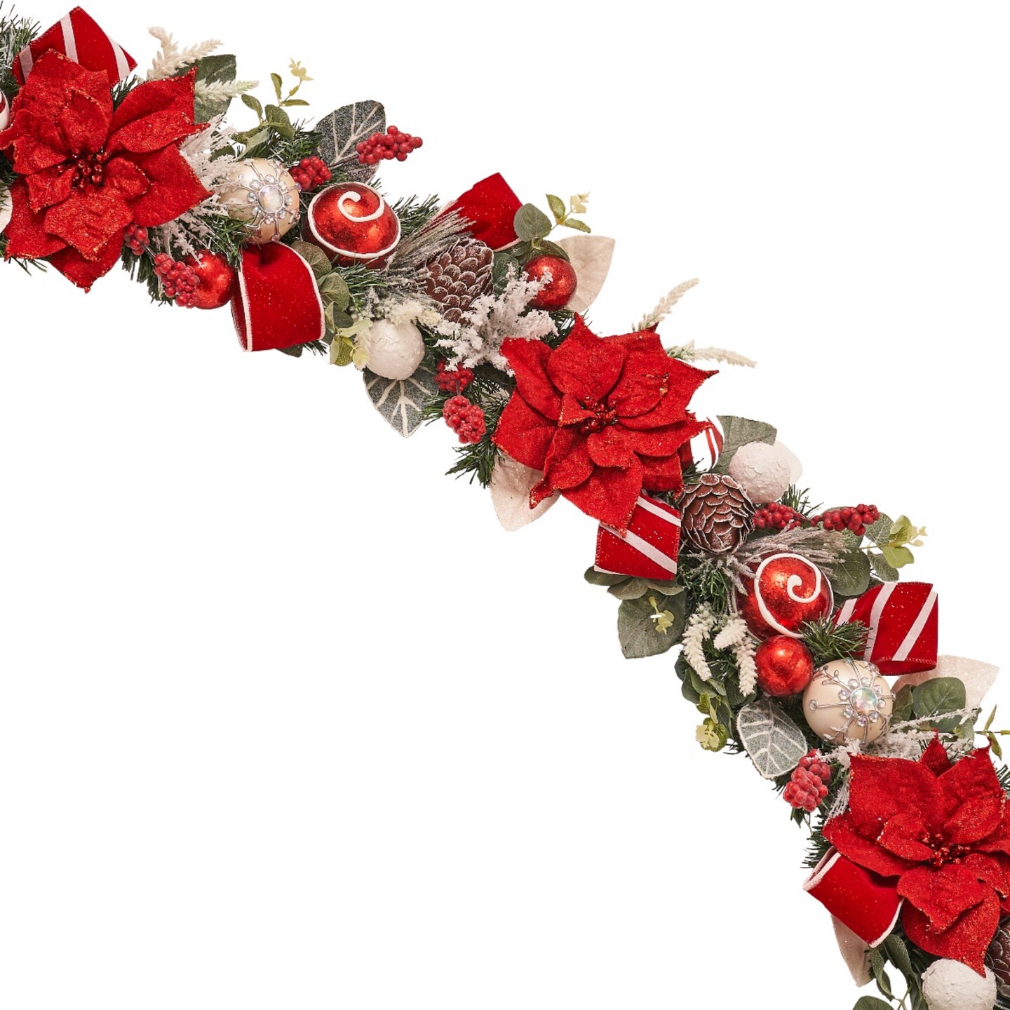 Red, Gold, Blue, Green Poinsettia, Magnolia Garland (Unlit) - Final sale / Non-returnable and Non-refundable