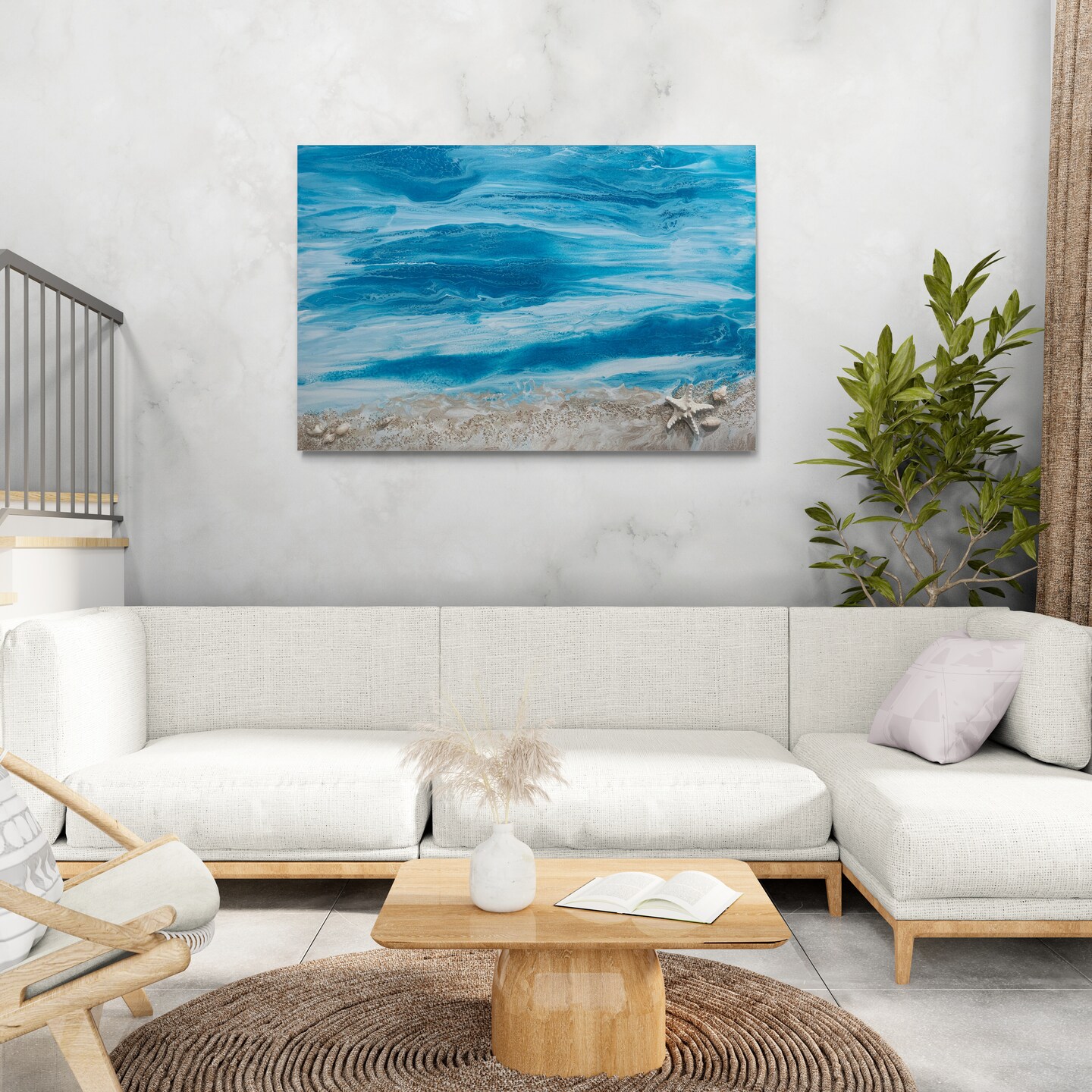 Turquoise ocean waves. Acrylic. large paintings. Decor home. Marine Art  with Shells,Ocean Art Canvas Art, modern art. Canvas: size 24x36